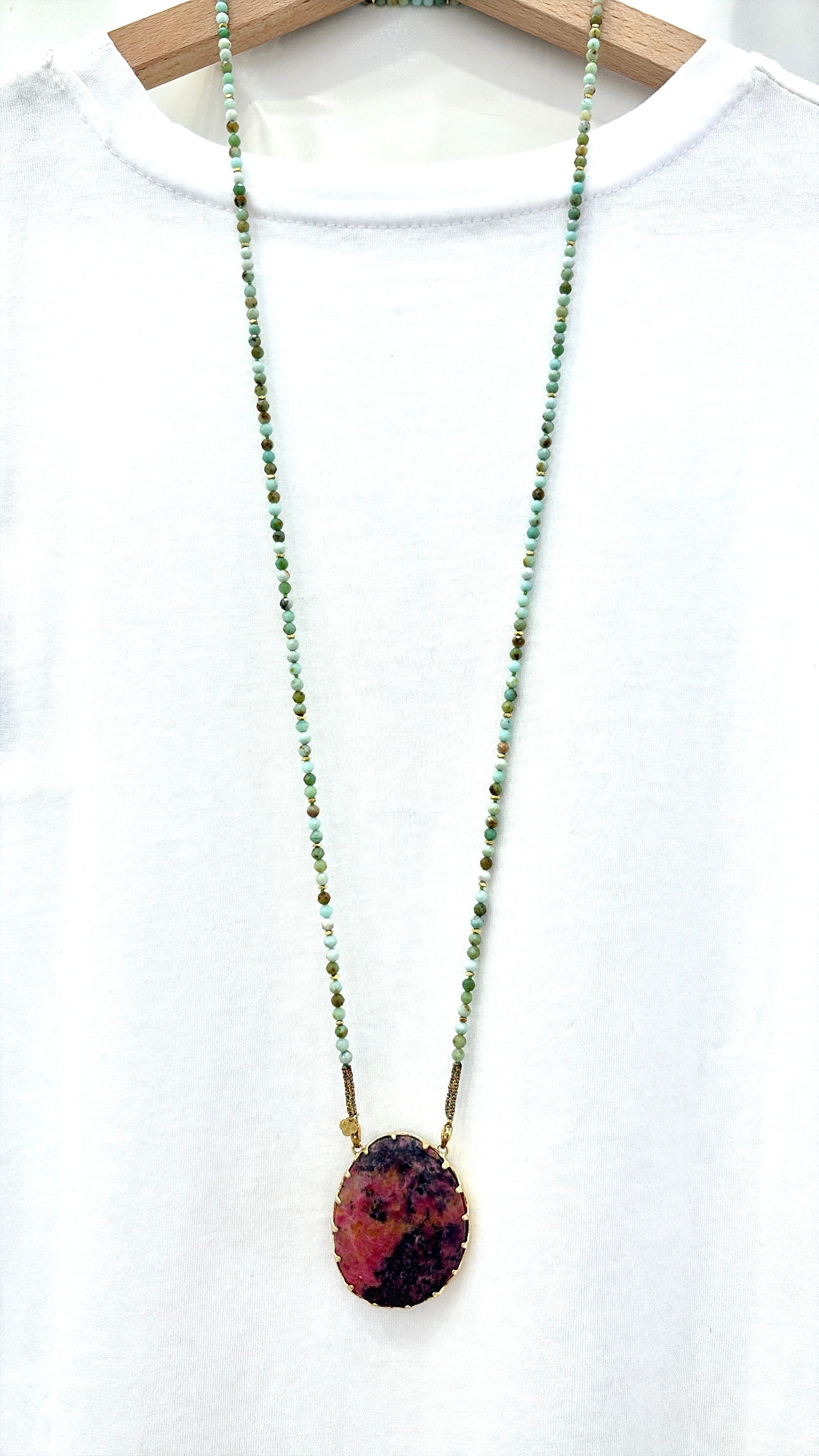 Sautoir Boréale Chrysoprase et Rhodonite