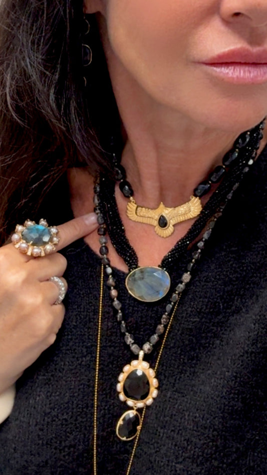 Collier Famous Labradorite et Cristal Noir