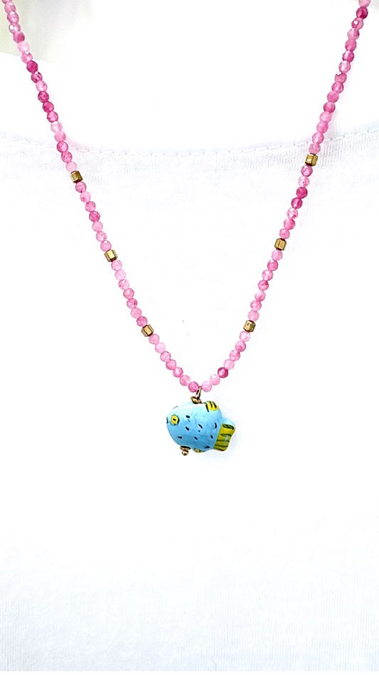 Collier Sunny Fish Quartz Rose
