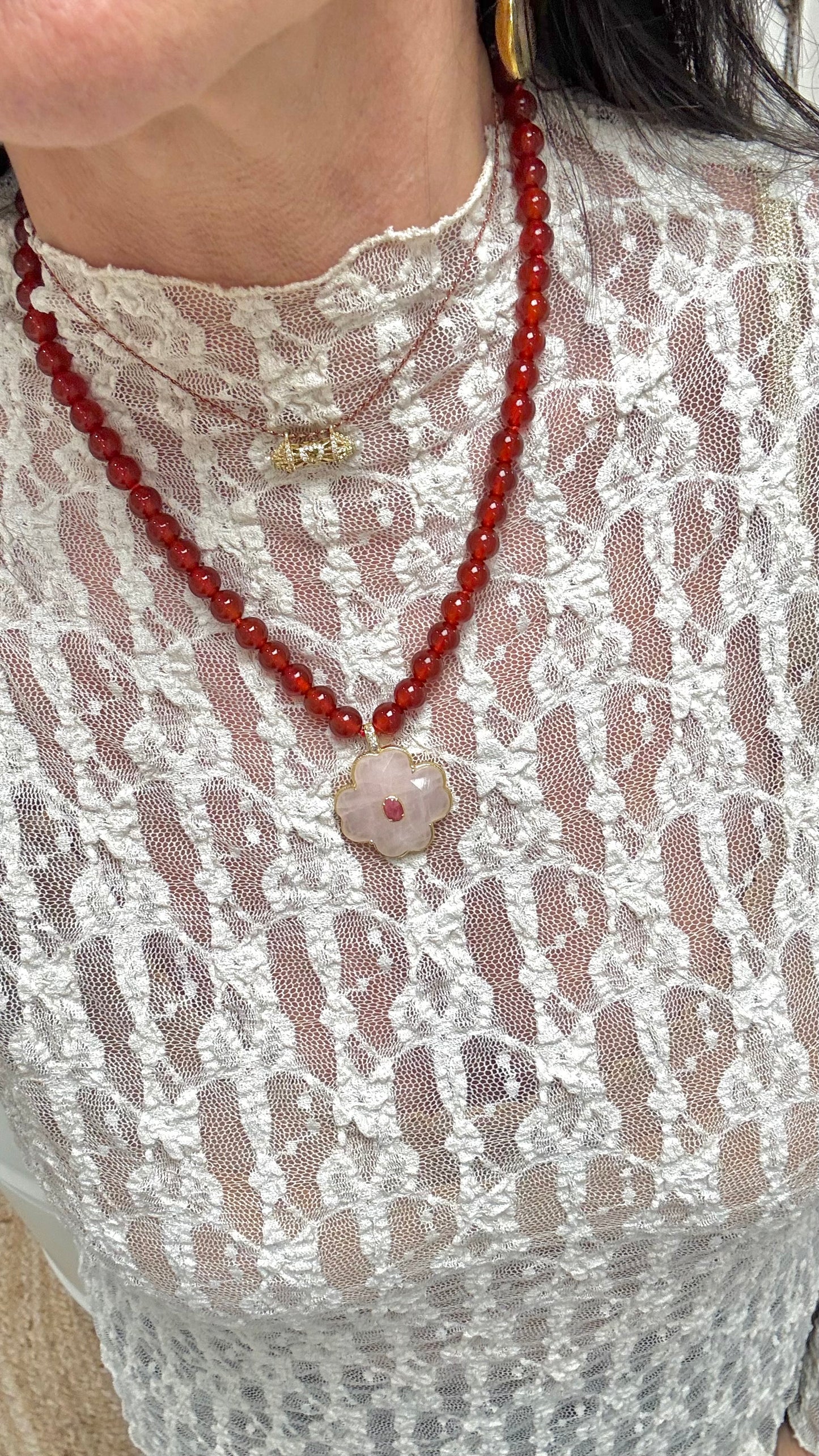 Collier Chance Agate et Quartz Rose