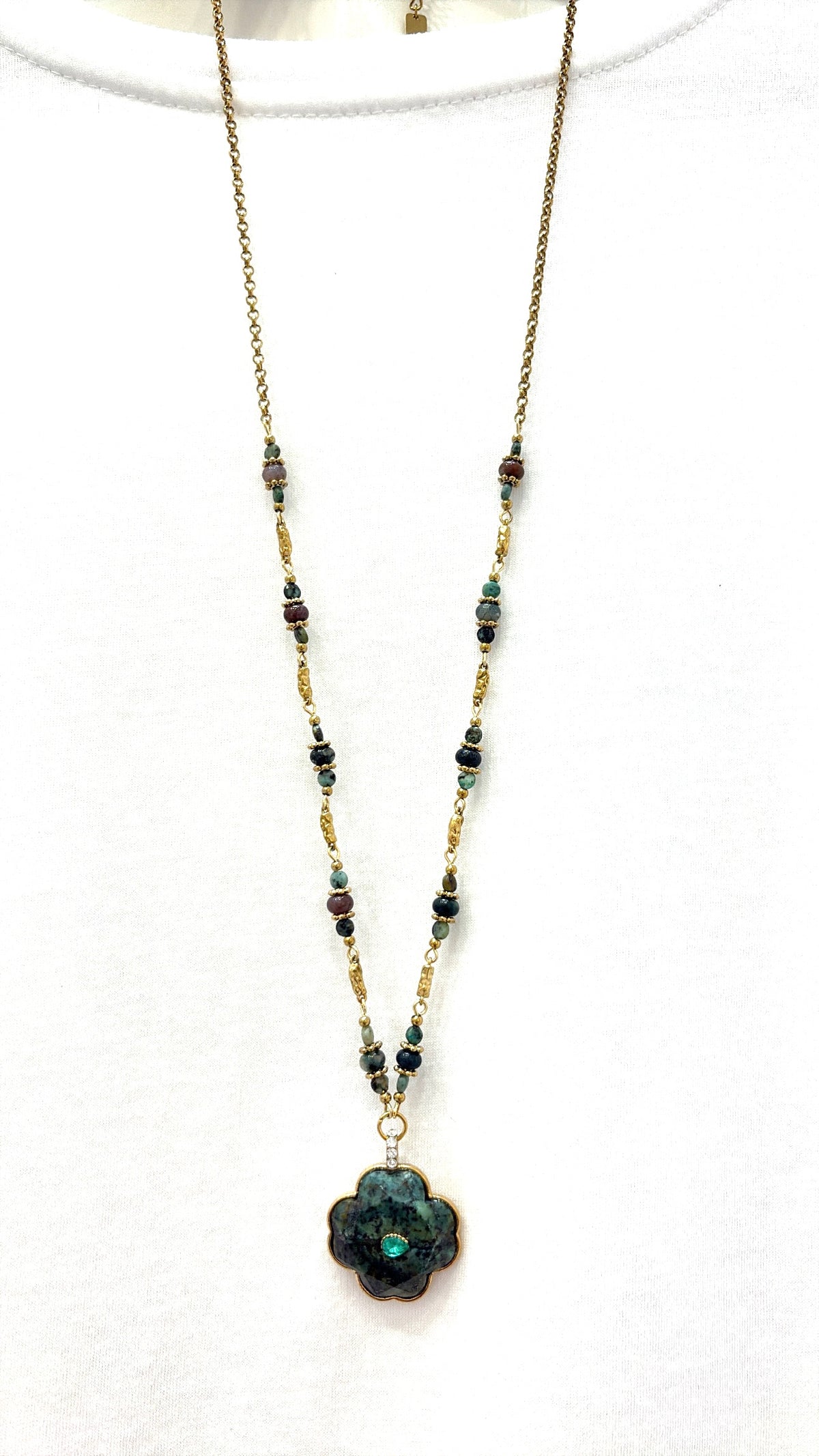Sautoir Trèfle Sacré Turquoise Africaine
