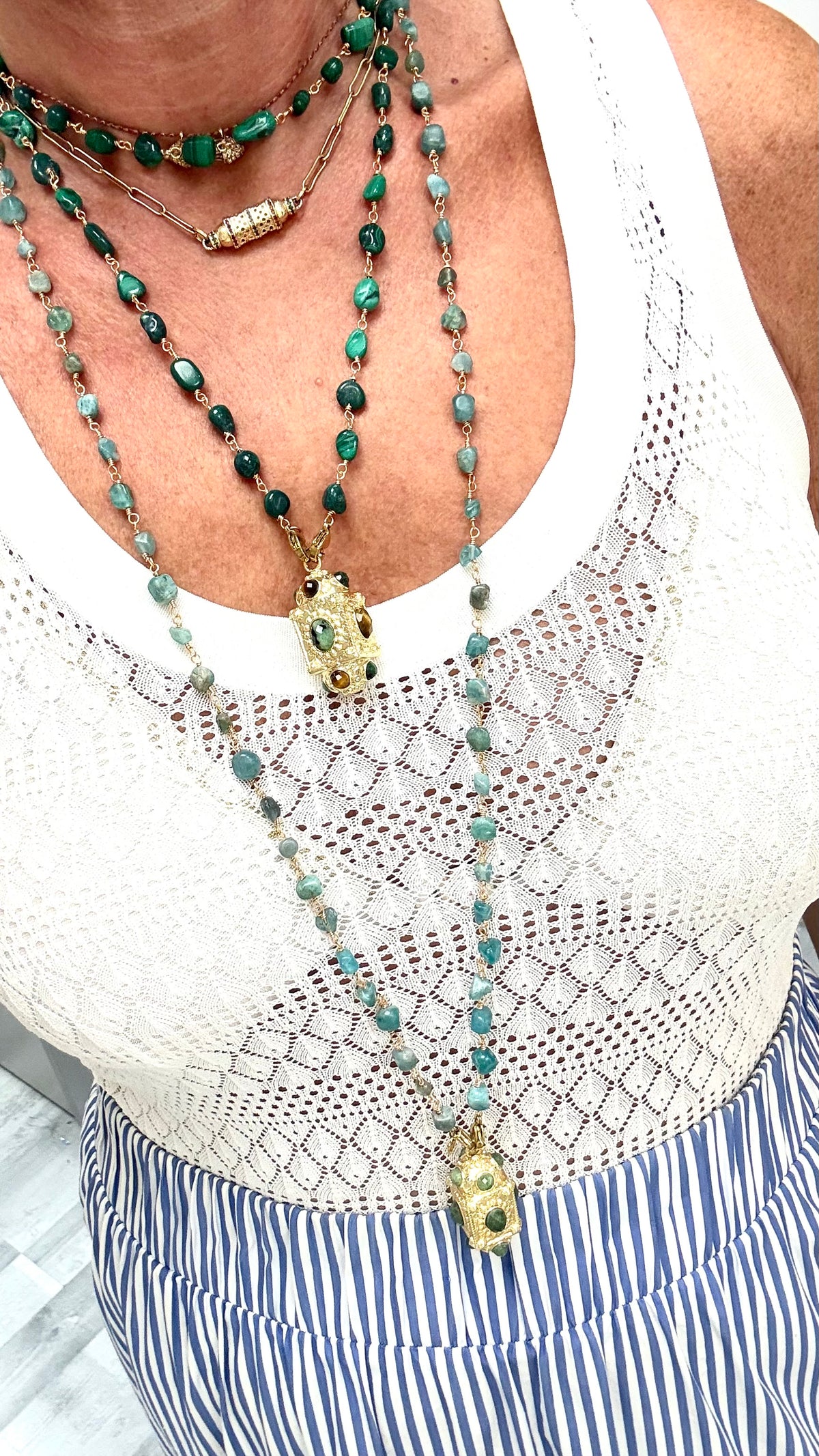 Sautoir Amulette Kalia Aventurine et Néphrite
