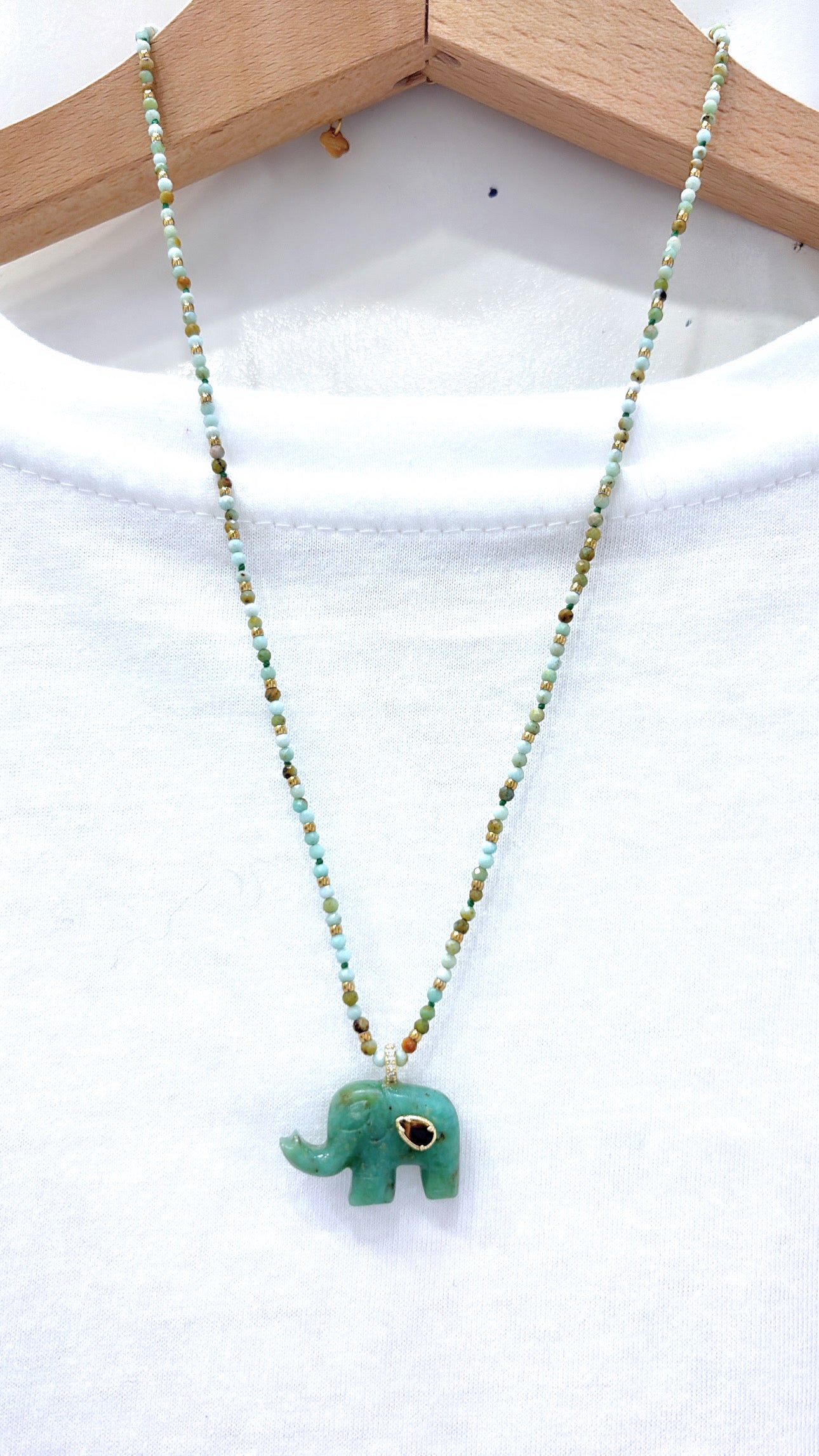Collier Chang Chrysoprase et Œil de Tigre