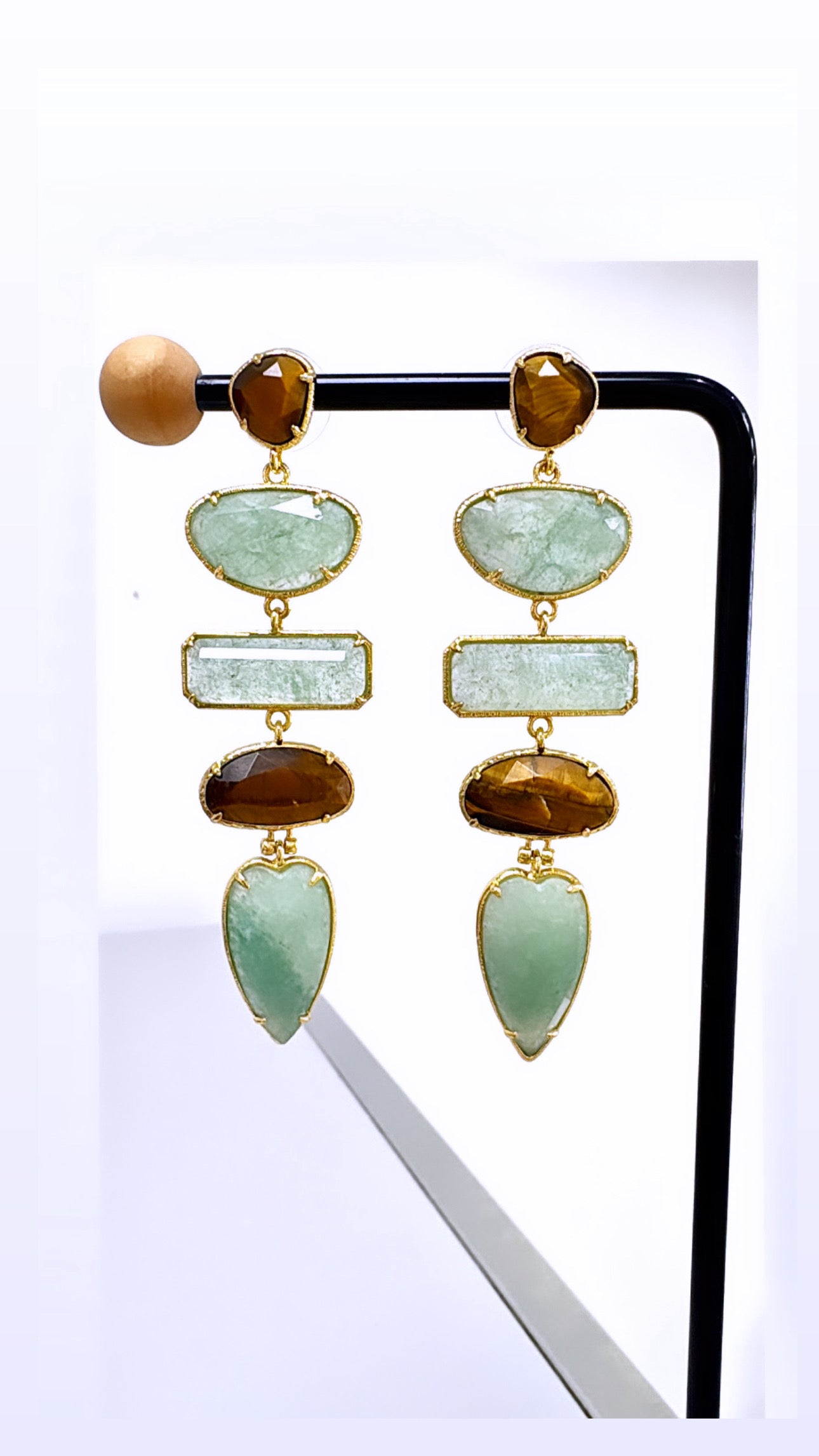Boucles d’Oreilles Rivière Aventurine et Œil de Tigre