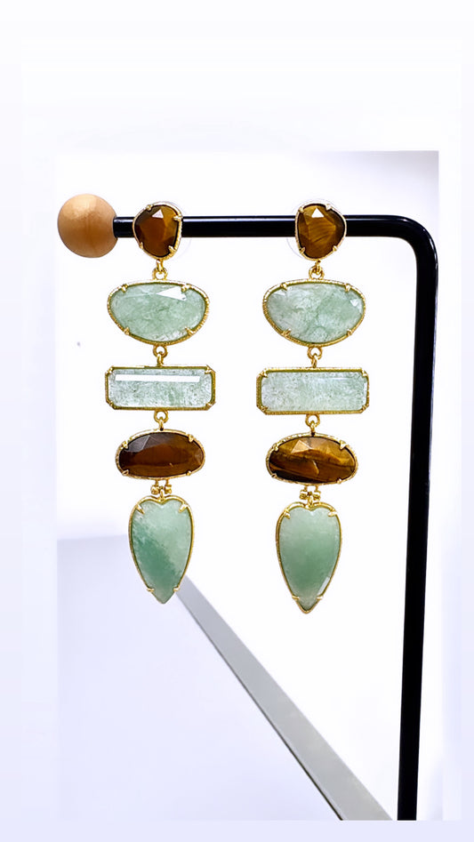Boucles d’Oreilles Rivière Aventurine et Œil de Tigre