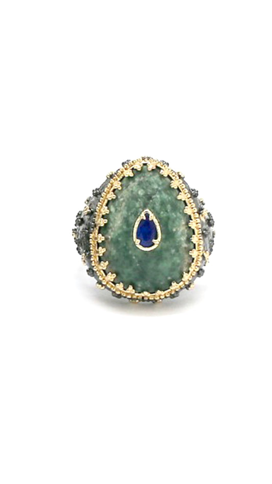 Bague Bohème Noire et Dorée Jade Africain