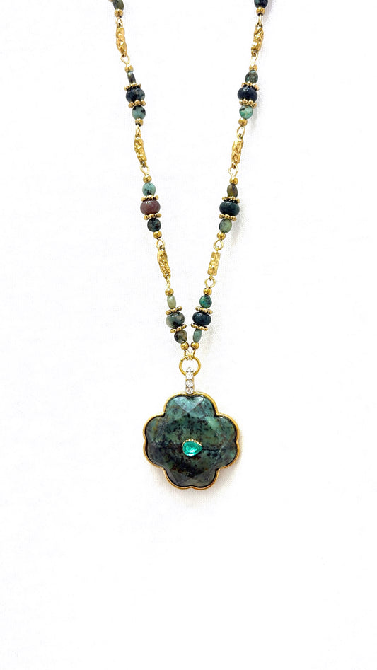 Sautoir Trèfle Sacré Turquoise Africaine