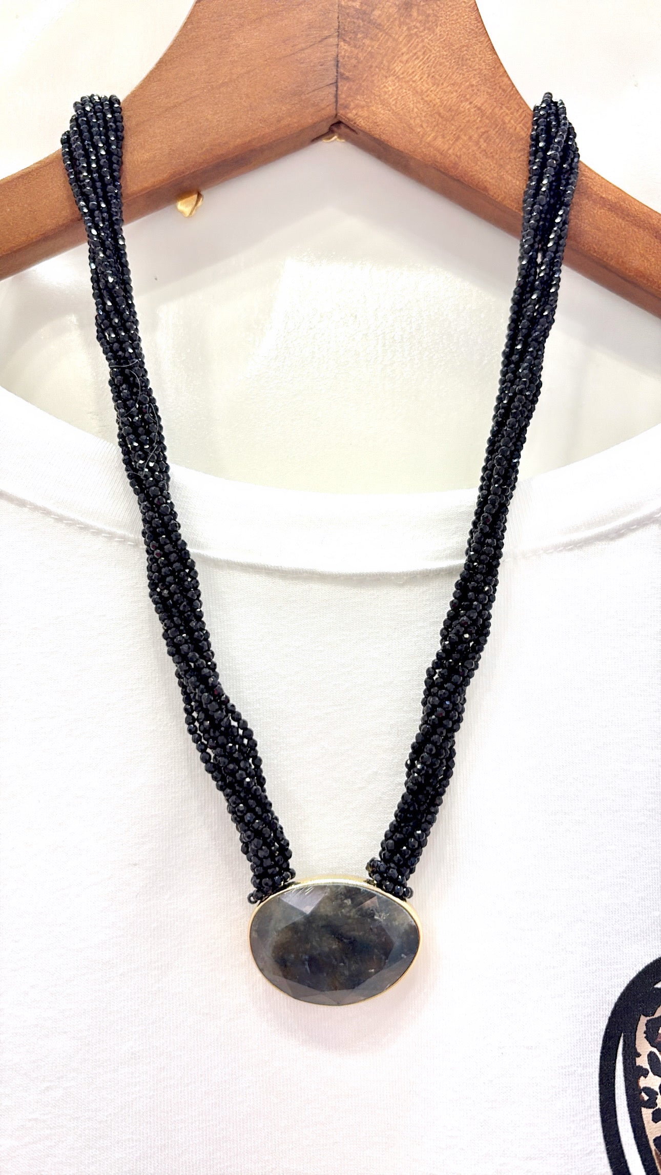 Collier Famous Labradorite et Cristal Noir