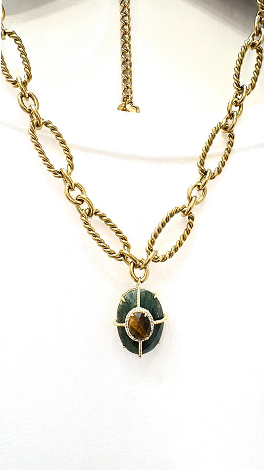 Collier Superbe Agate et Œil de Tigre