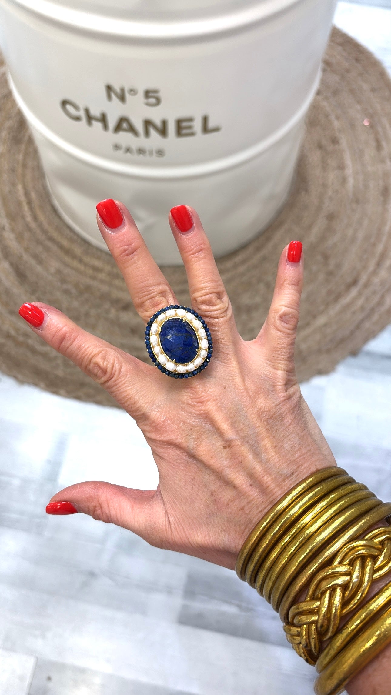 Bague L’Exceptionnelle Lapis-lazuli et Perles d’eau douce