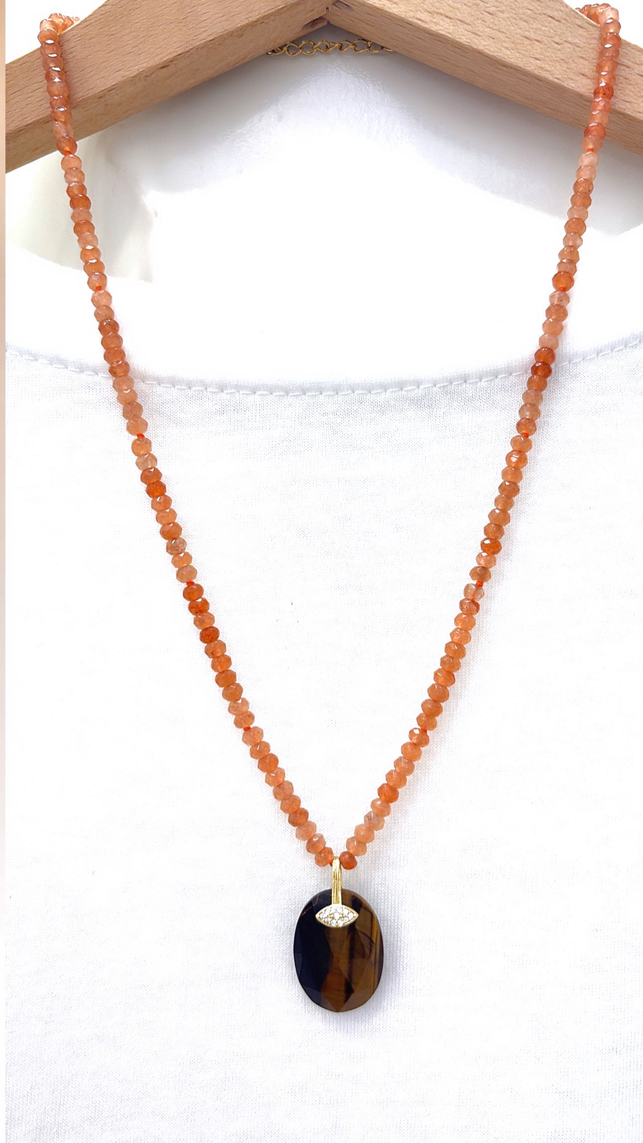 Collier Gaïana Pierre de Soleil et Œil de Tigre