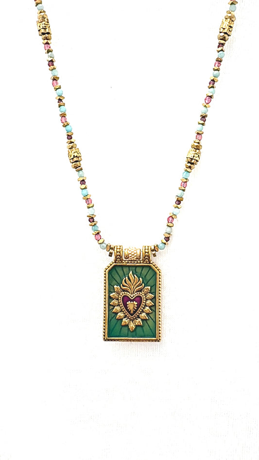 Collier Amulette Coeur Sacré Tourmaline