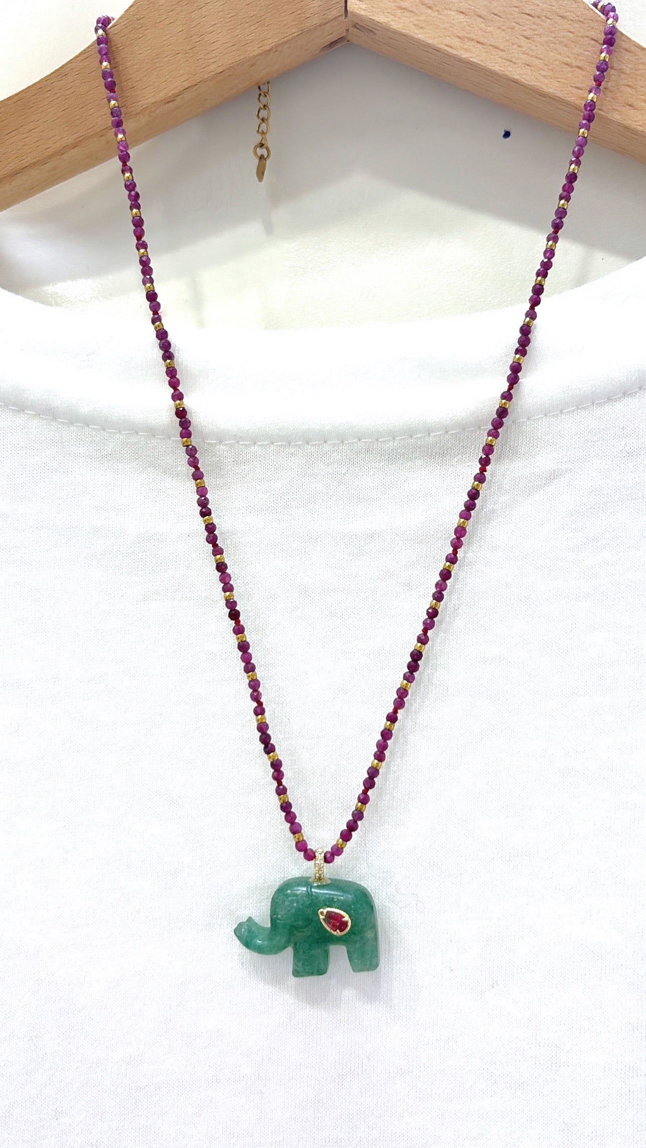 Collier Éléphant Aventurine et Agate Rose