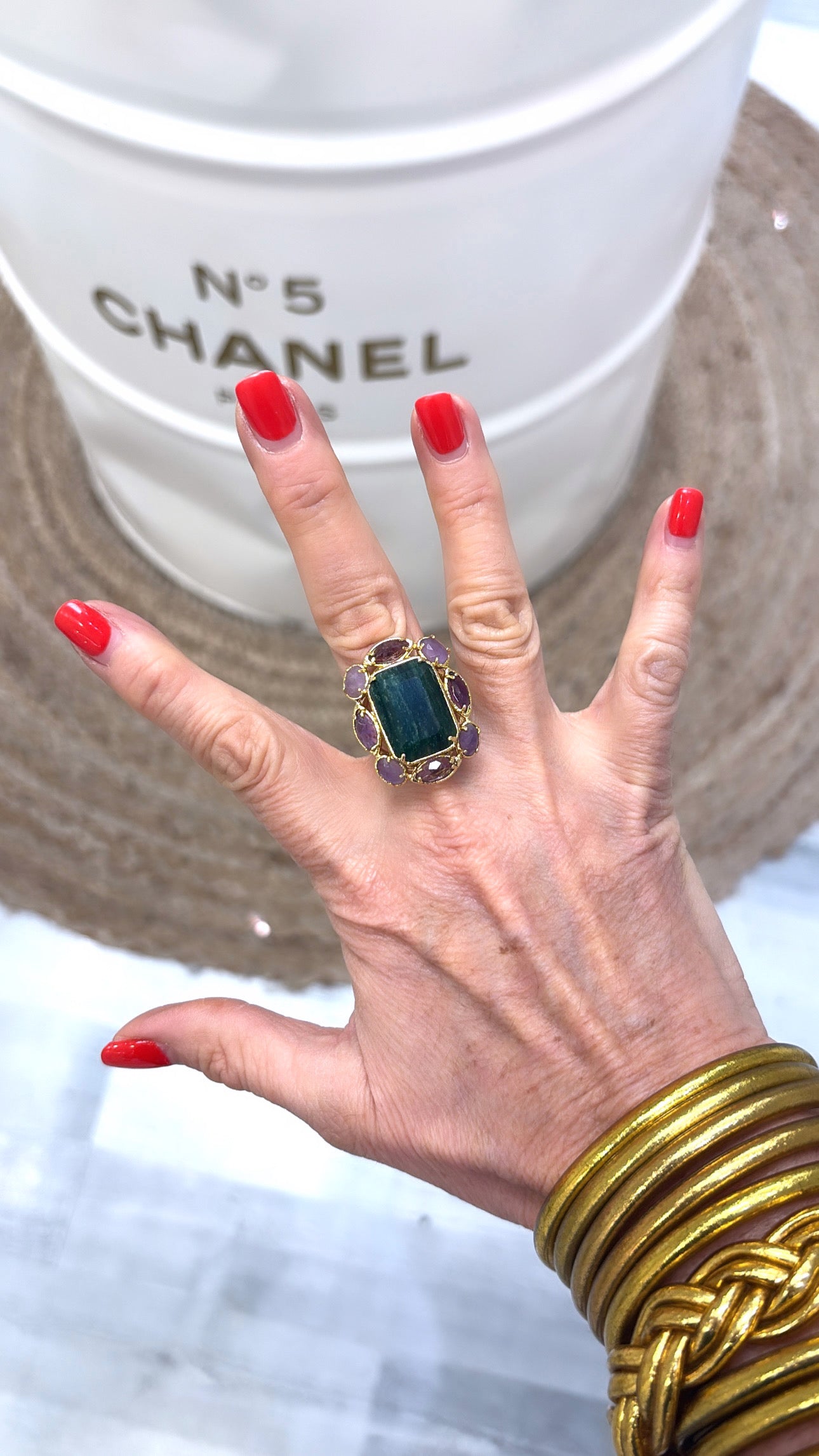 Bague Splendide Améthyste et Jade Africain