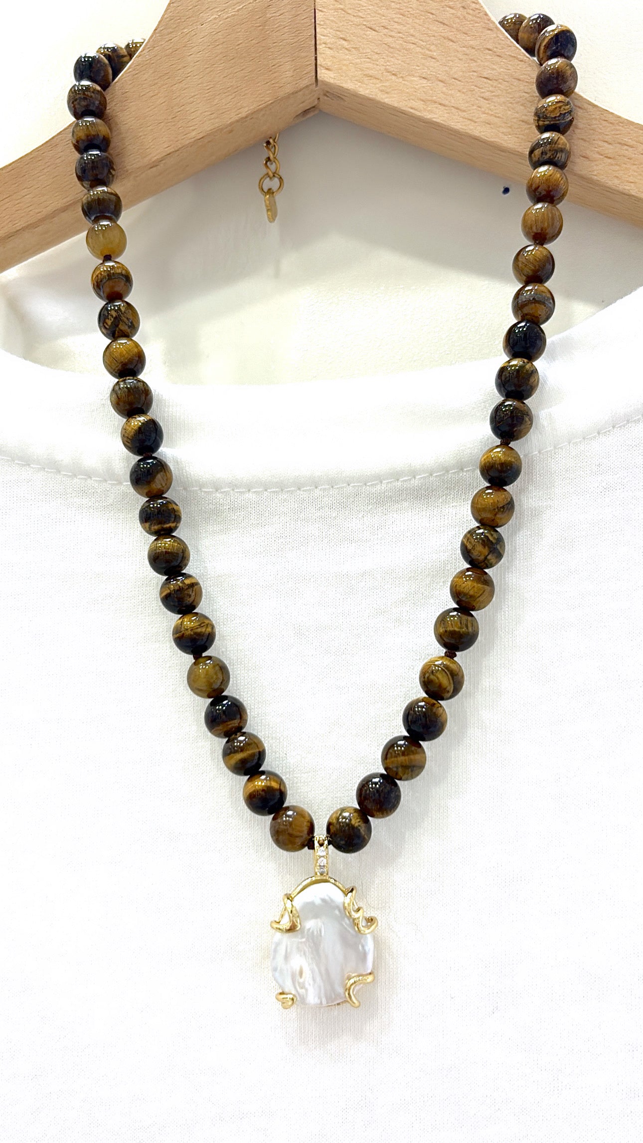 Collier Pépite d’eau douce et Œil de Tigre