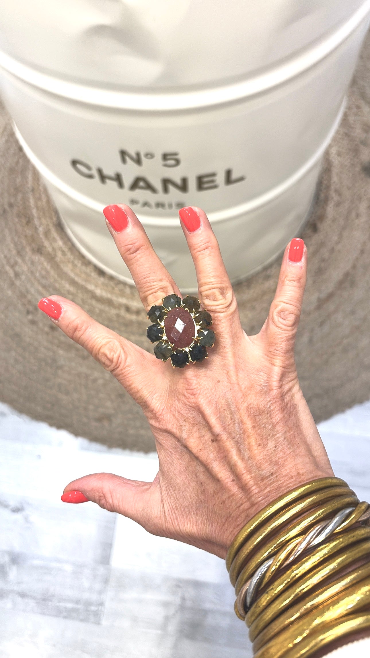 Bague Marvelous Labradorite et Quartz Fraise