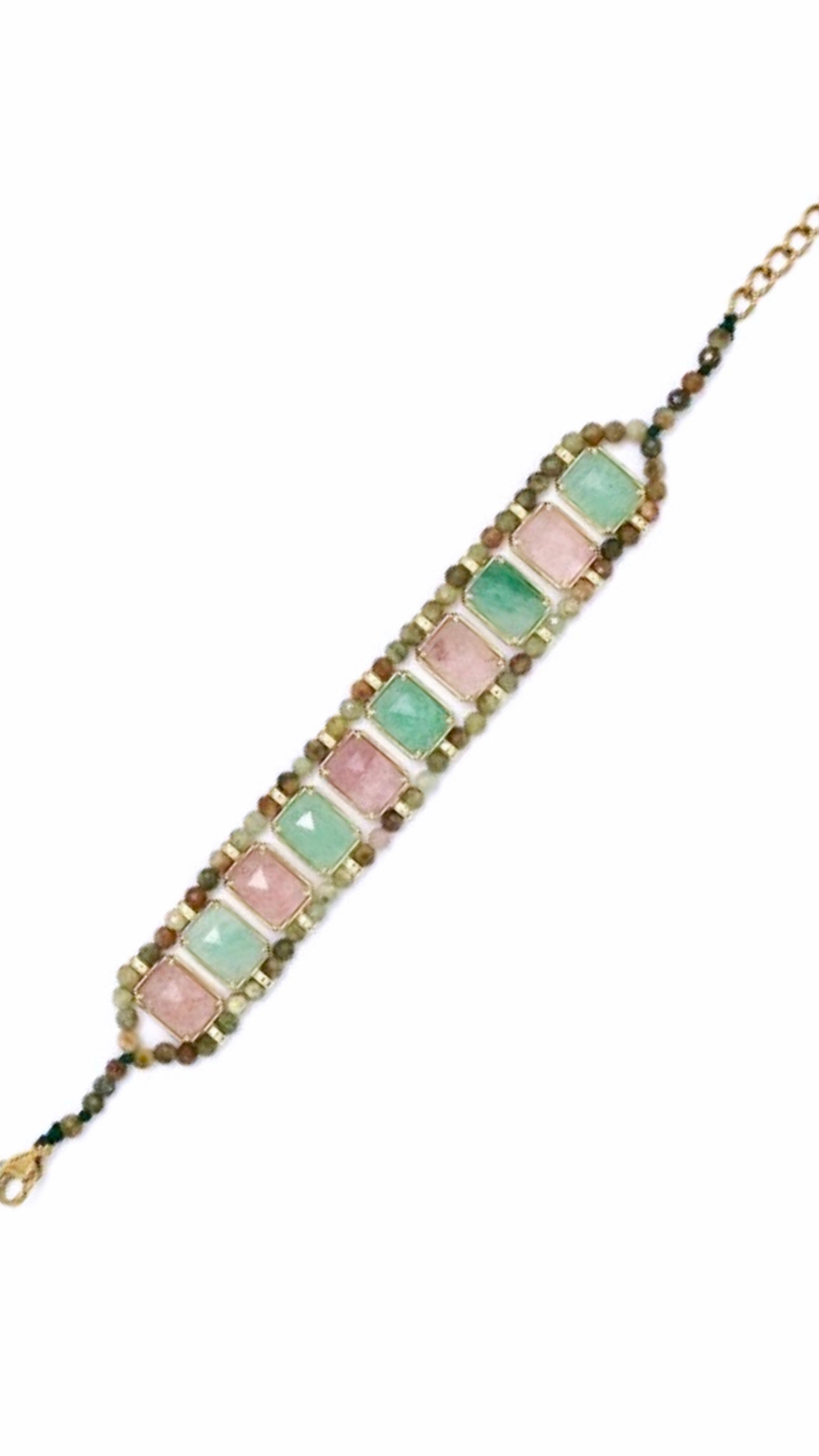 Bracelet Calista Aventurine, Quartz Fraise et Turquoise Africaine Tissés