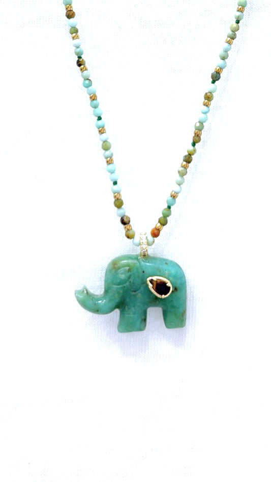 Collier Chang Chrysoprase et Œil de Tigre