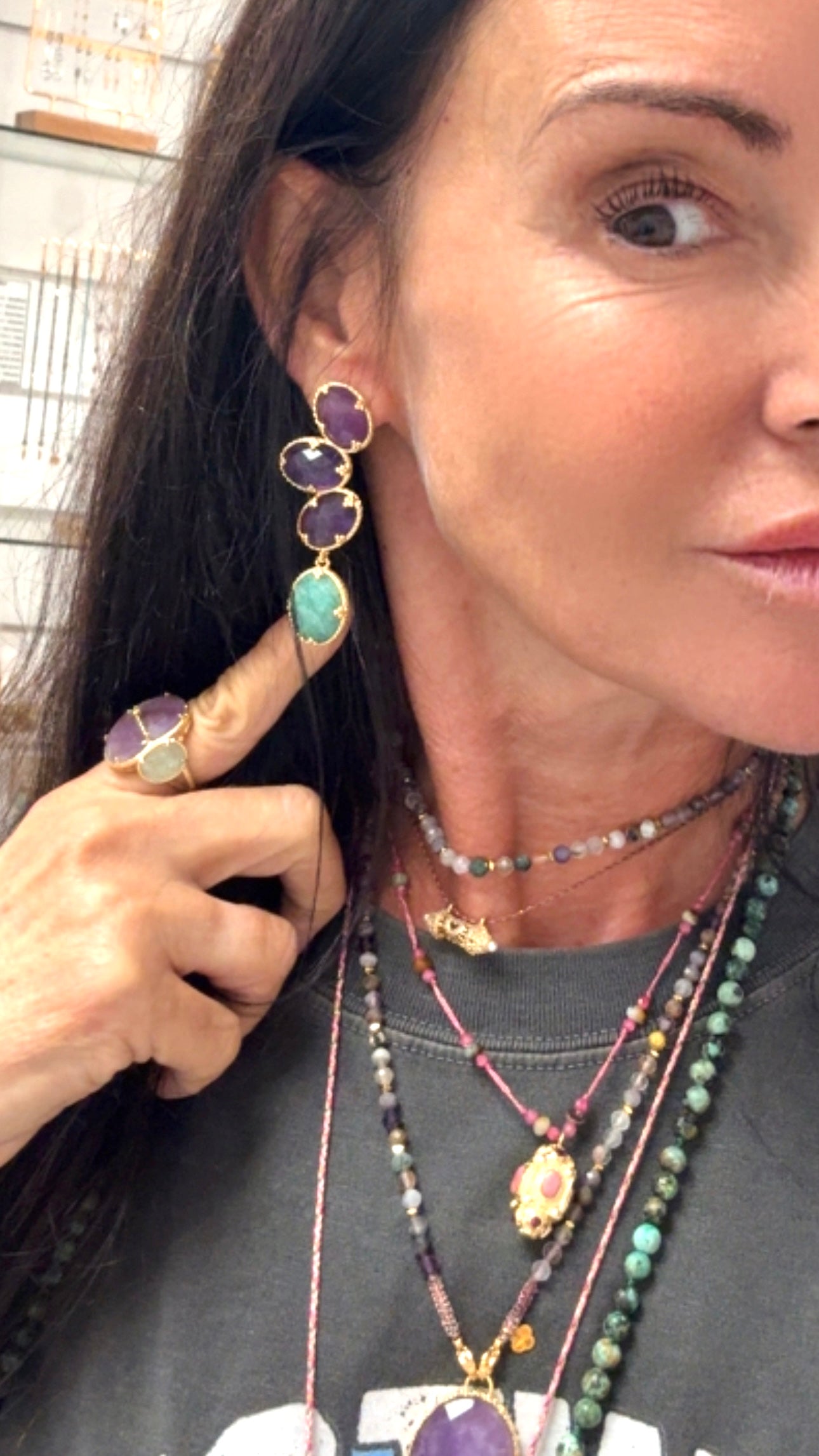 Boucle d’oreilles Majestueuse Améthyste et Amazonite
