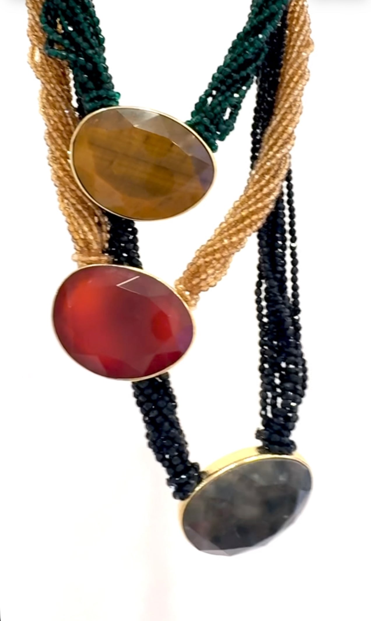 Collier Famous Oeil de Tigre et Cristal Vert