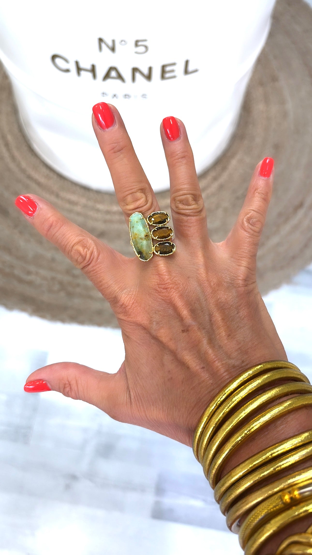 Bague Alchimie Chrysocolle et Œil de Tigre
