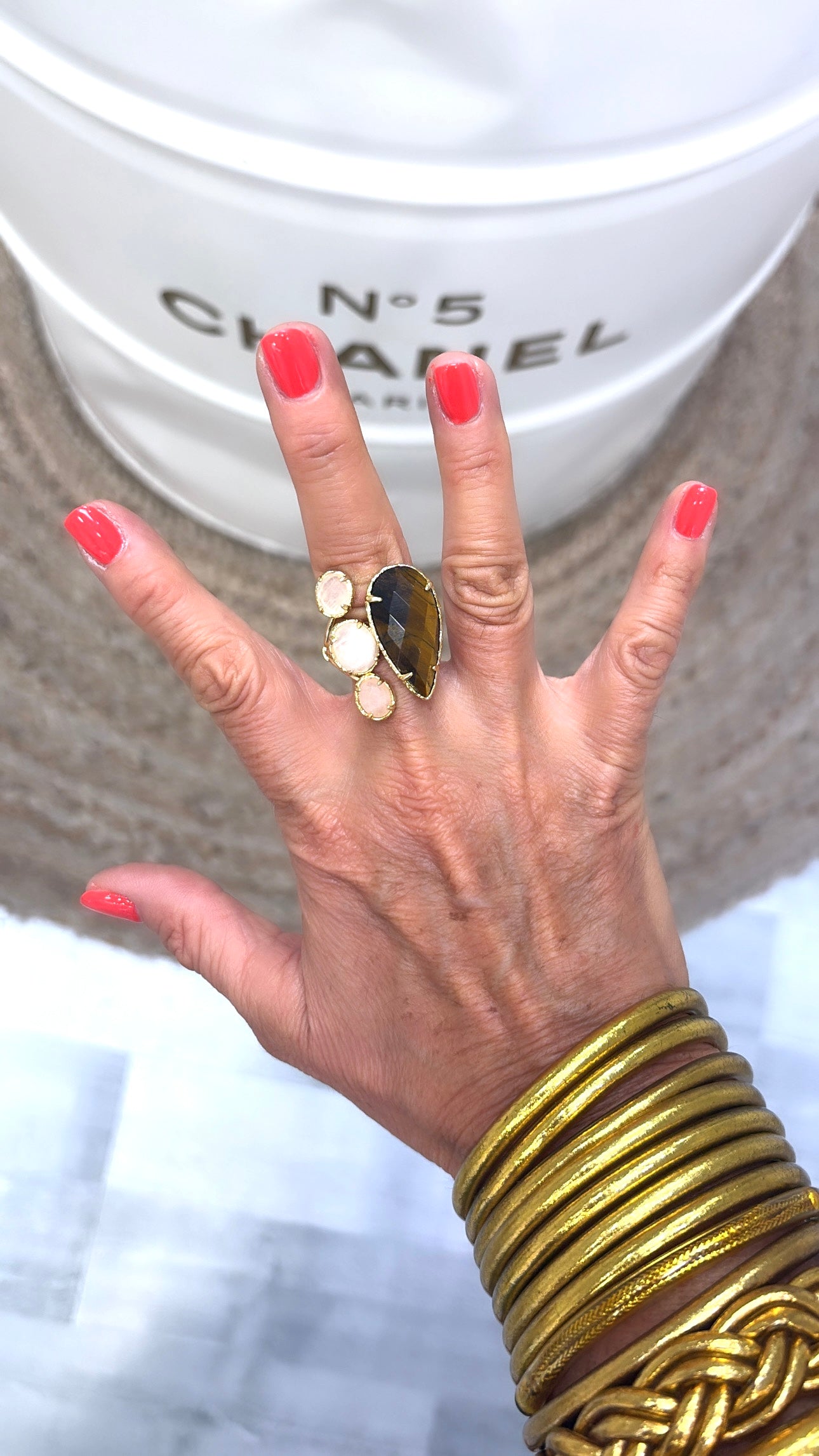 Bague Symphonia Quartz Rose et Œil de Tigre