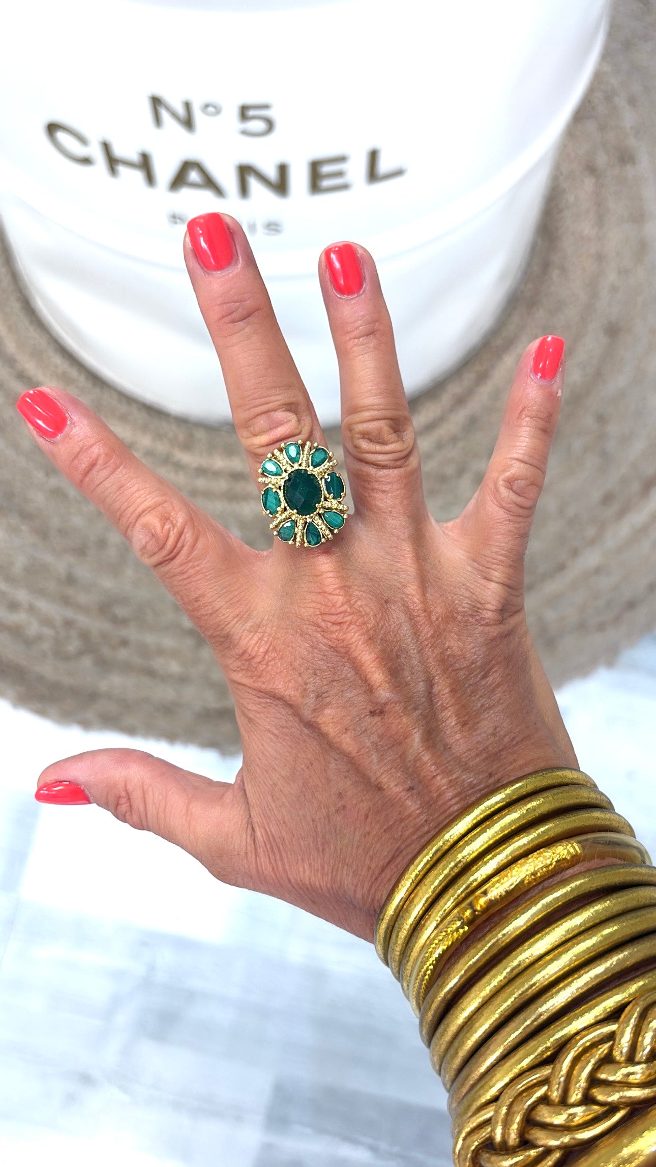 Bague Nova Malachite et Elbaïte