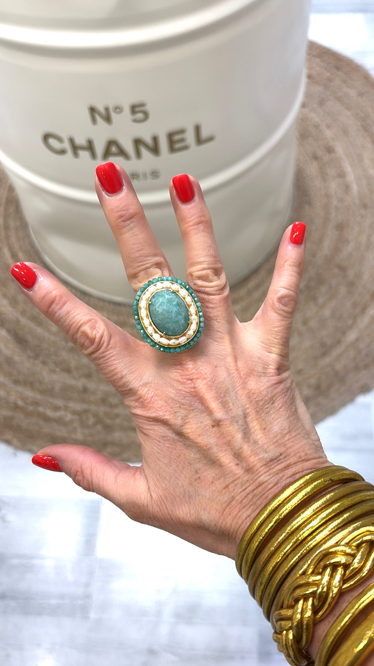Bague l’Exceptionnelle Amazonite et Perles d’eau douce