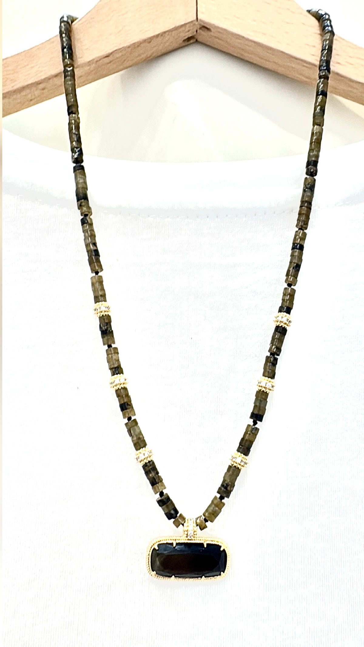 Collier Baguette Obsidienne Dorée