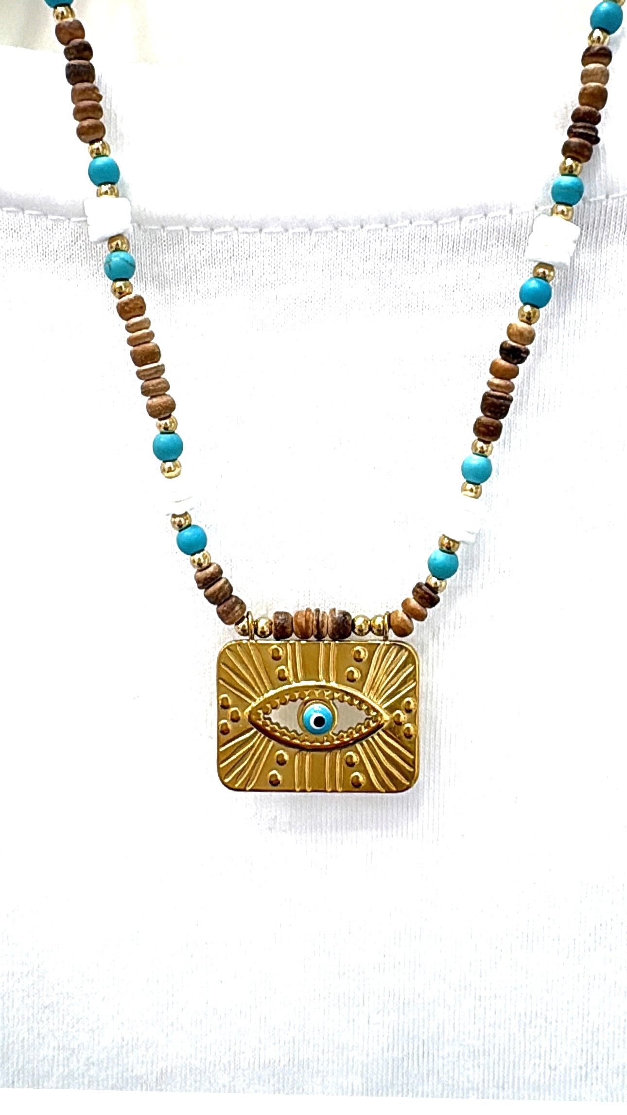 Collier Amulette Oeil Bois et Coquillages