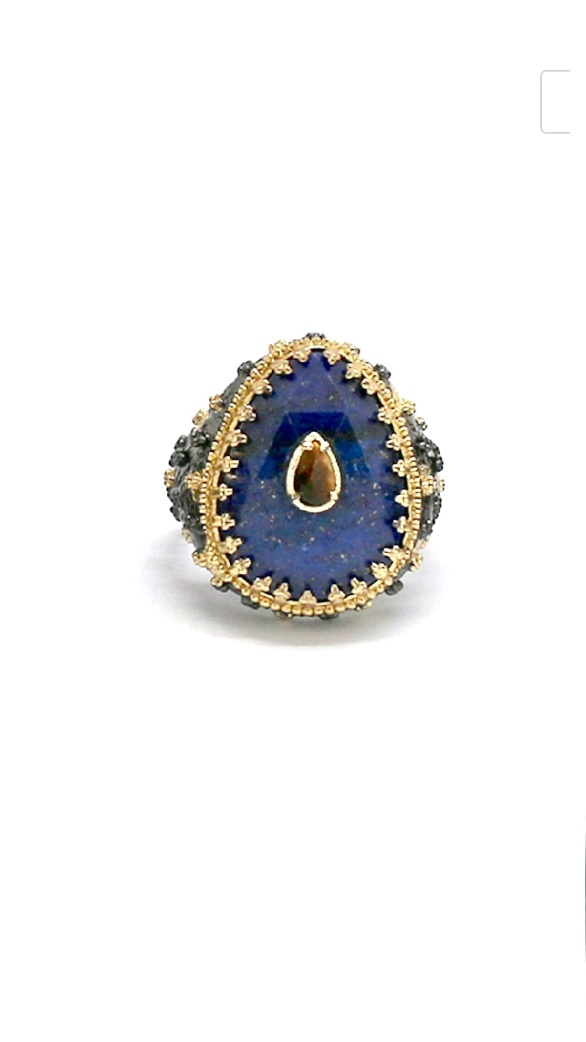 Bague Bohème Noire et Dorée Lapis Lazulli