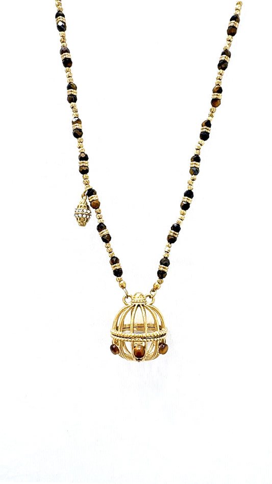 Sautoir Amulette Cage Œil de Tigre