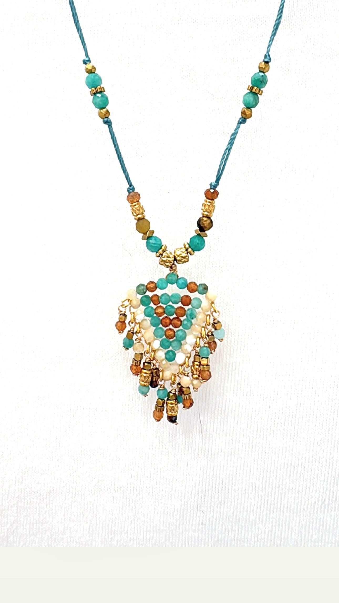 Collier Cascade Amazonite, Nacre et Œil de Tigre