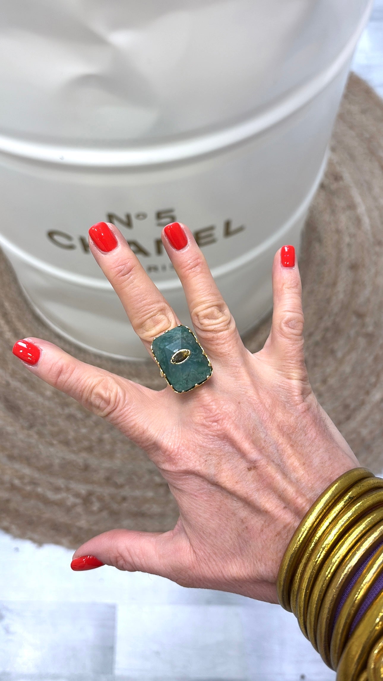 Bague Amulette Jade Africain et Œil de Tigre