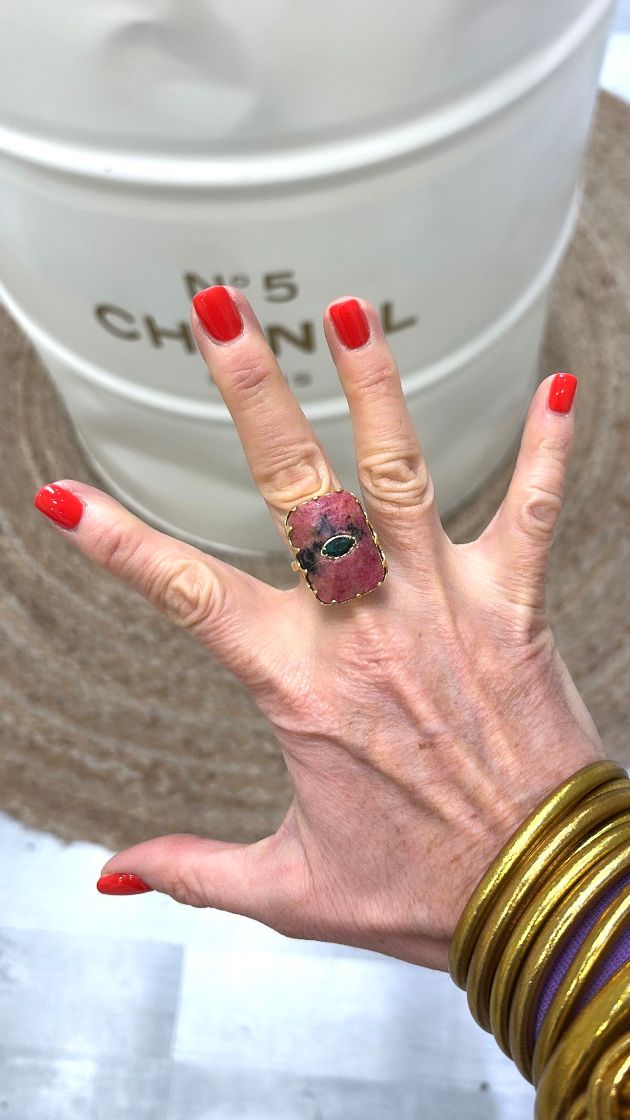 Bague Amulette Rhodonite et Rubis Zoisite