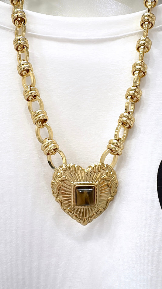 Collier Heart Œil de Tigre
