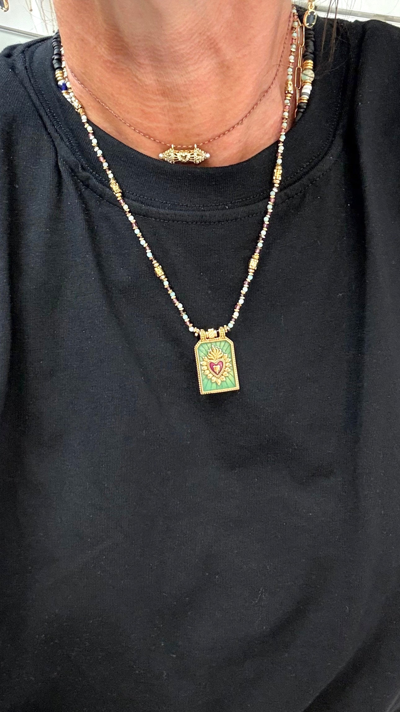 Collier Amulette Coeur Sacré Tourmaline