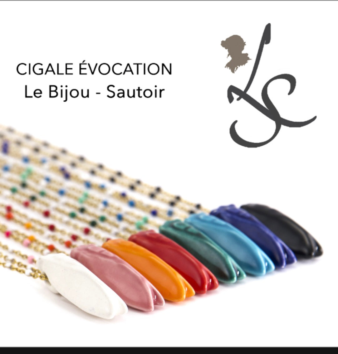 Collier Cigale Faience Anis