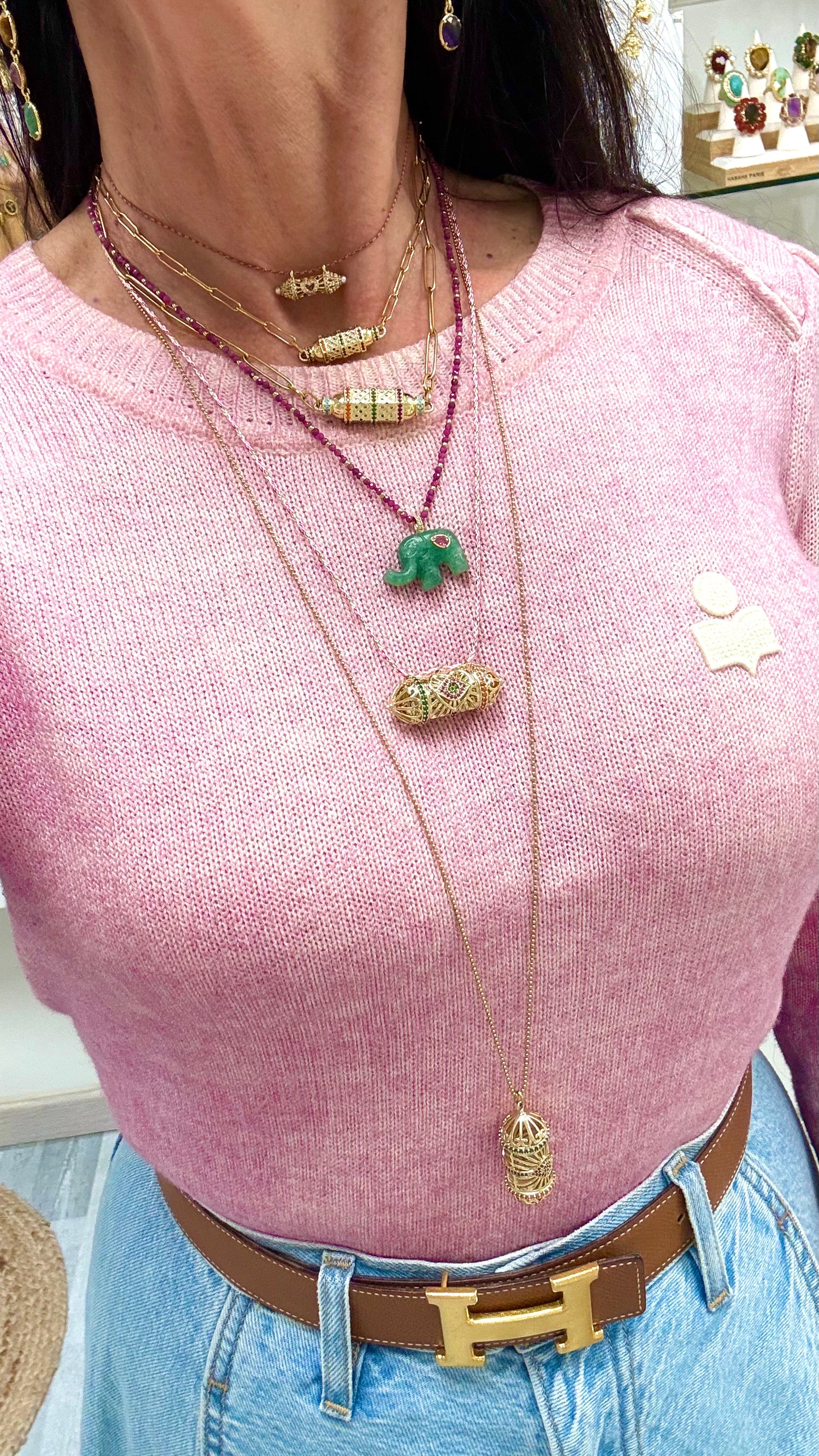 Collier Amulette Protection Rose 60cm