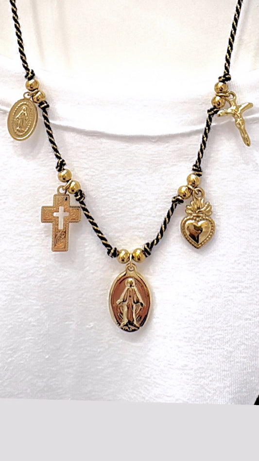 Collier Prayer Noir et doré