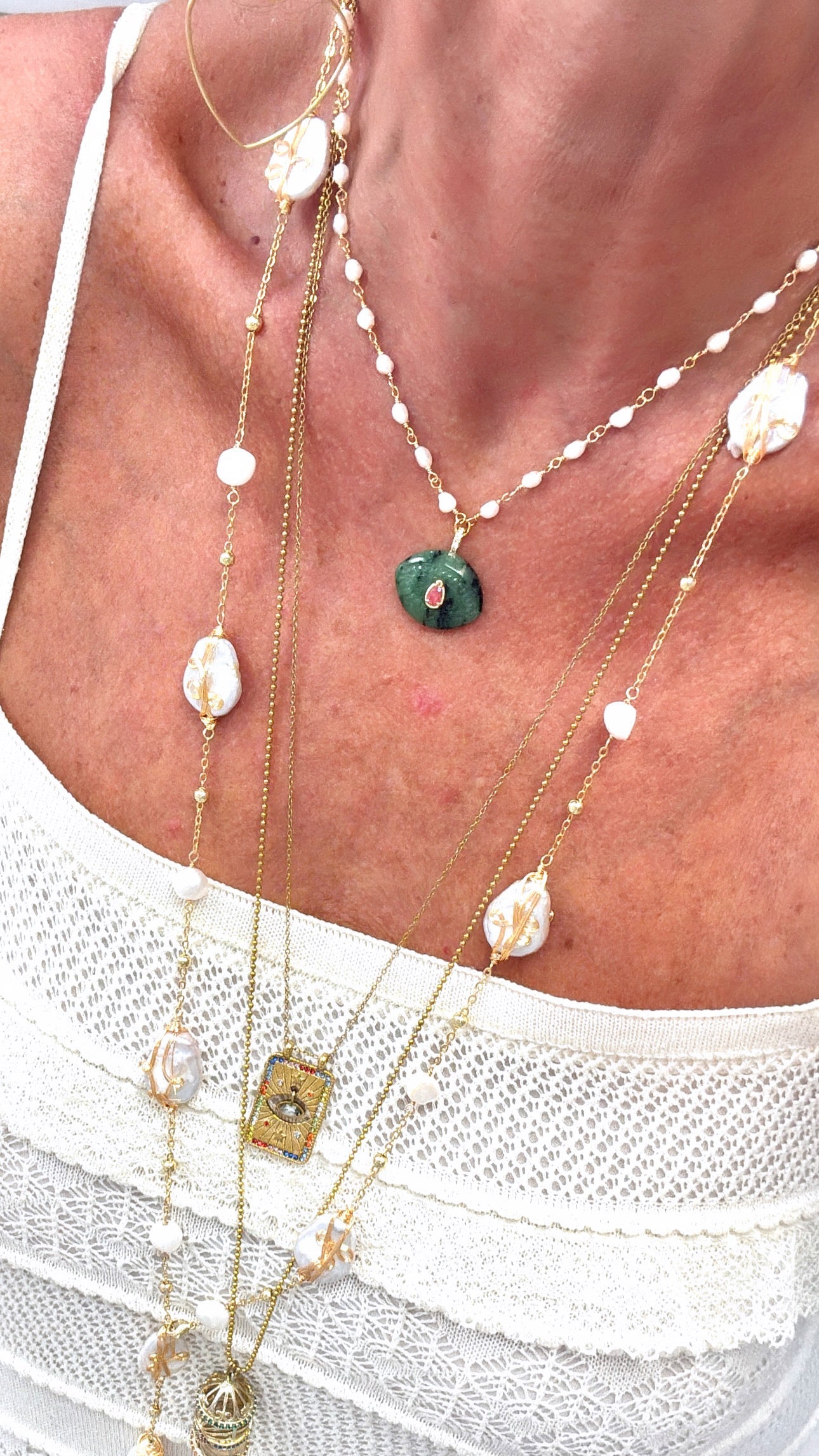 Collier Œil Rubis Zoisite et Perles d’eau douce