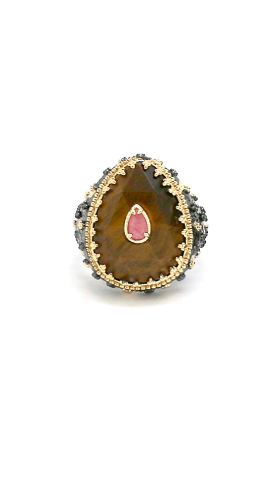 Bague Bohème Noire et Dorée Œil de Tigre