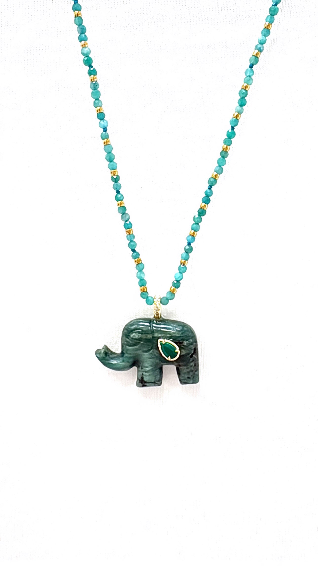 Collier Éléphant Jade Africain, Amazonite et Malachite