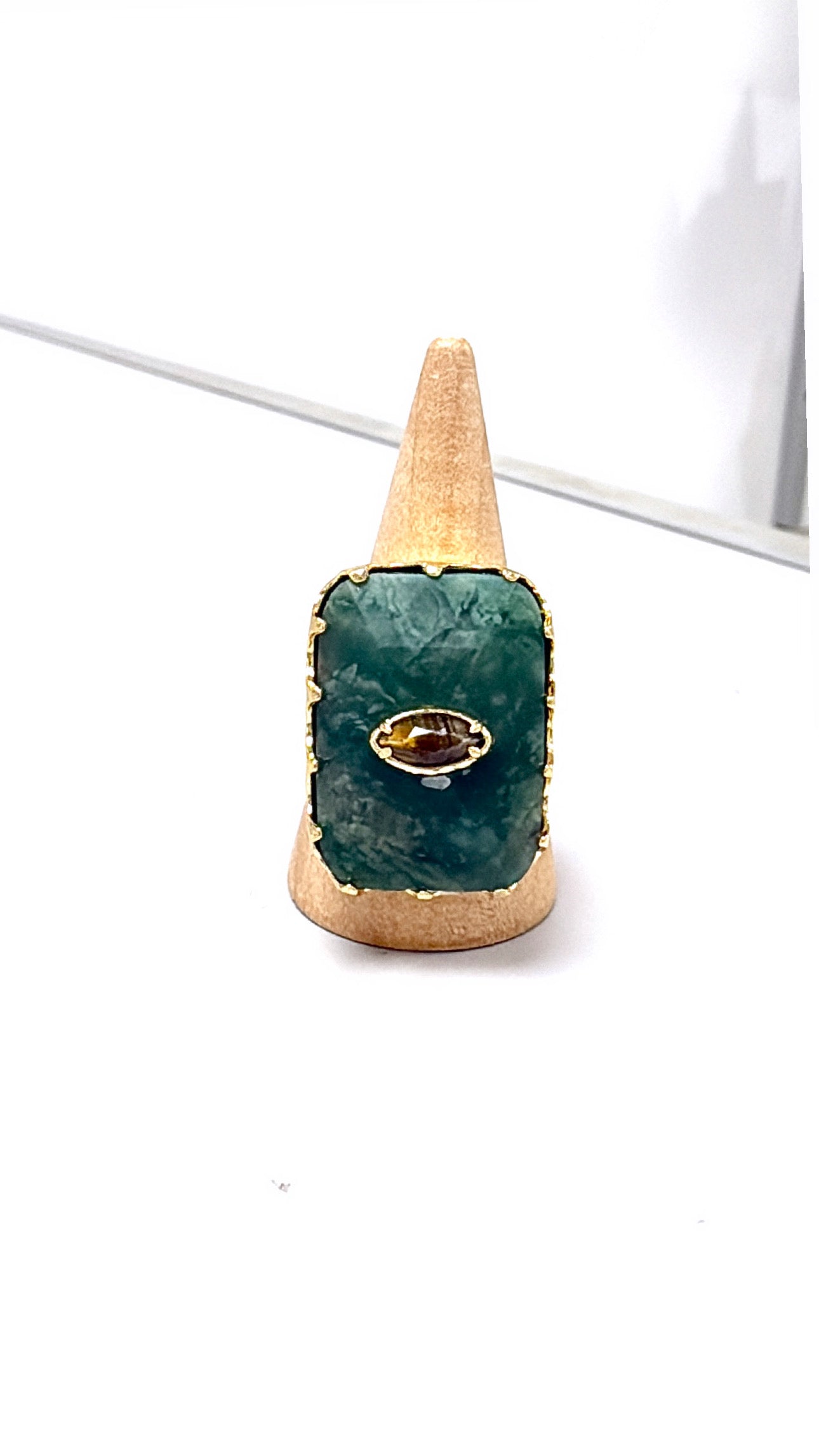 Bague Amulette Jade Africain et Œil de Tigre