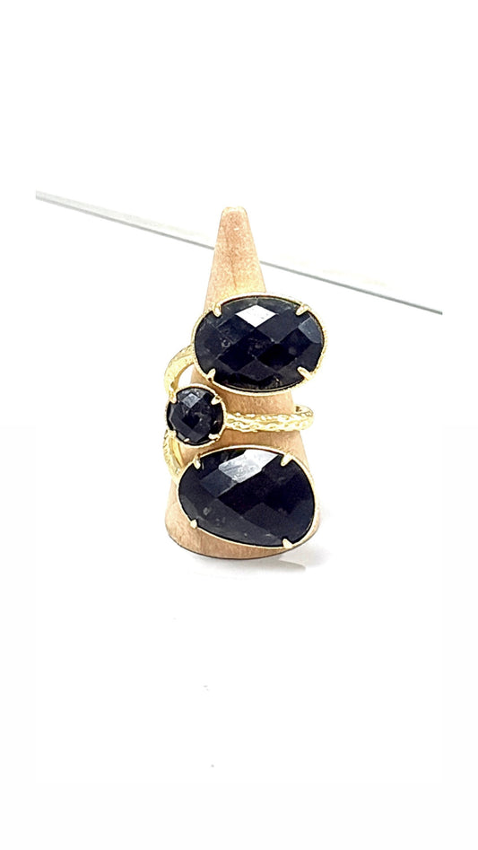 Bague Trio Obsidienne Dorée