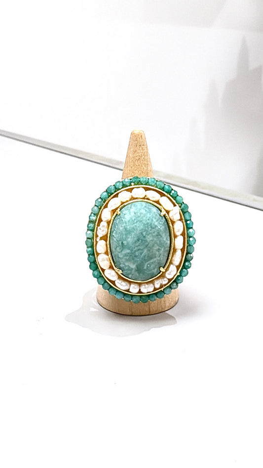 Bague l’Exceptionnelle Amazonite et Perles d’eau douce