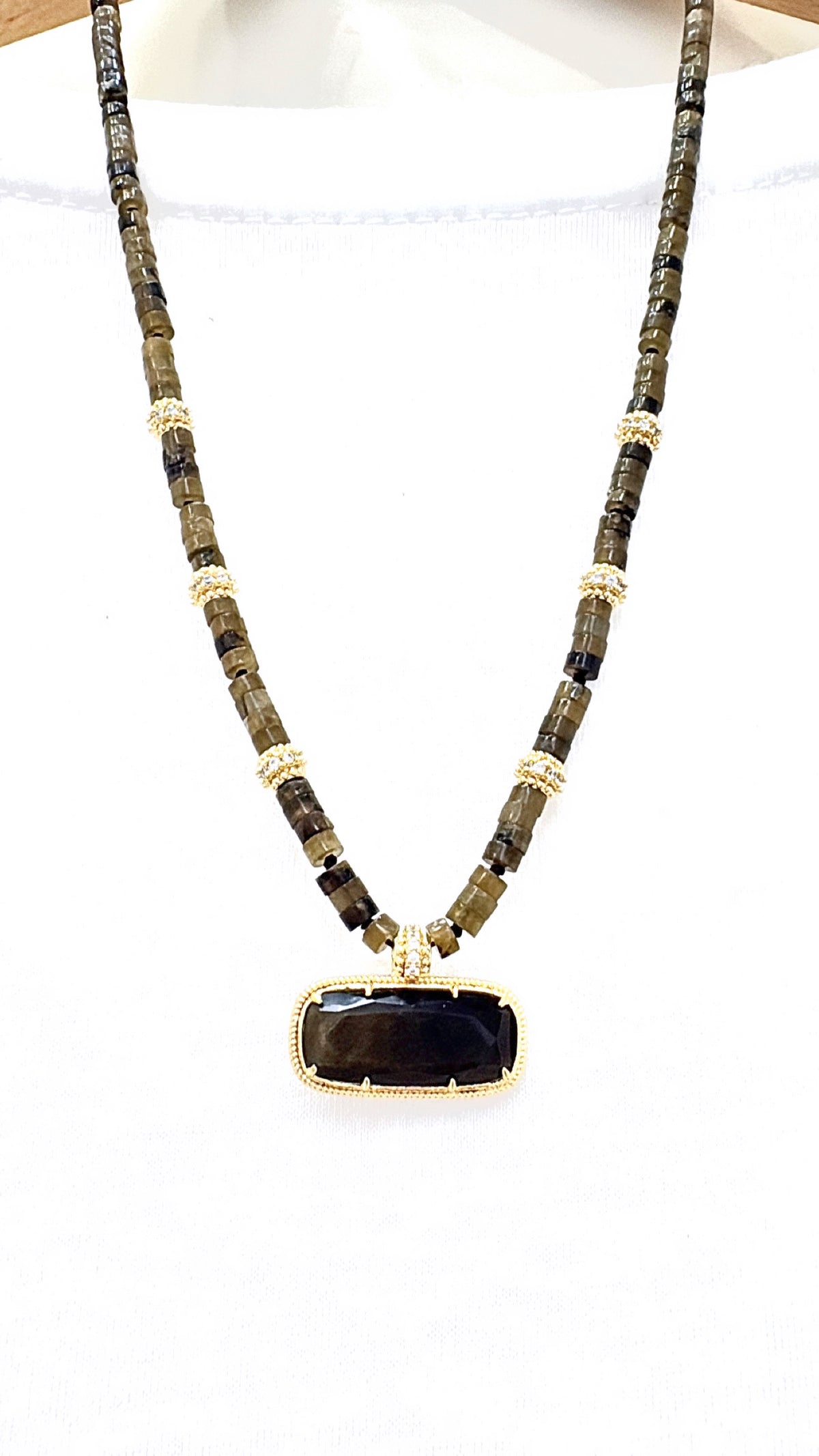 Collier Baguette Obsidienne Dorée