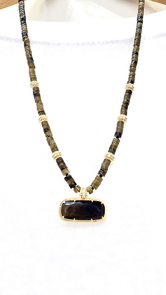 Collier Baguette Obsidienne Dorée