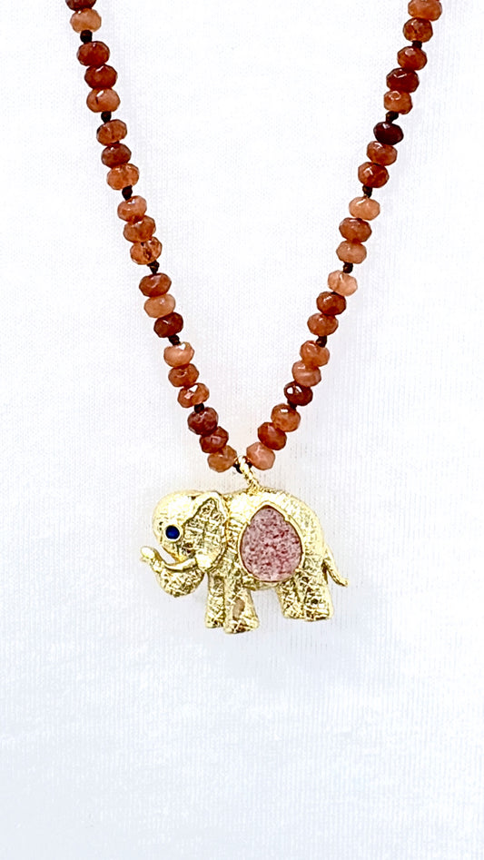 Collier Ganesha Quartz Fraise