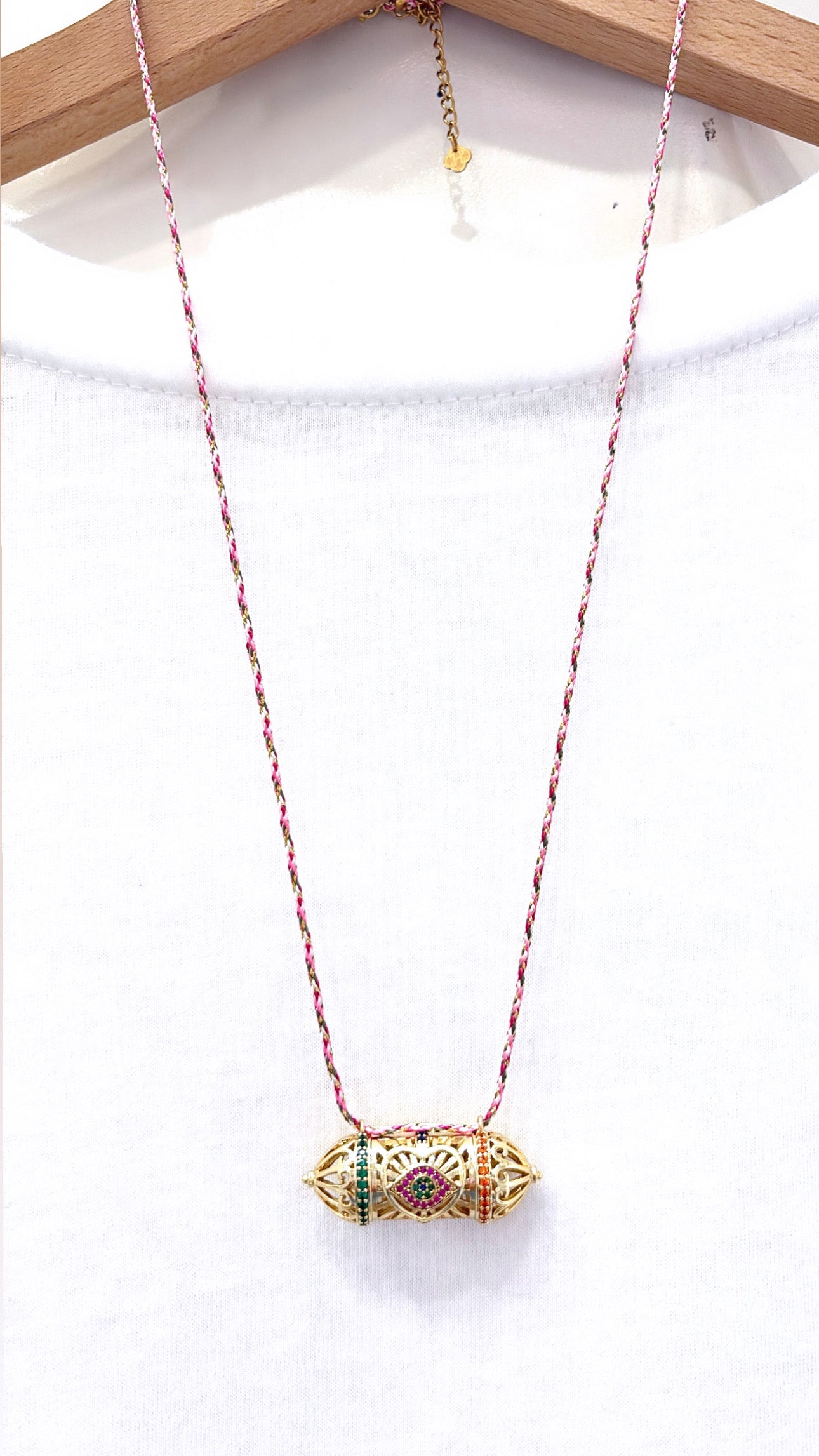 Collier Amulette Protection Rose 60cm